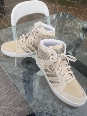 adidas Women's Beige High-Top Sneakers with Leopard Print Accents